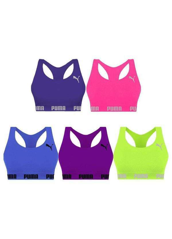 Puma - Kit 5 Tops Puma Nadador sem Costura Feminino Azul