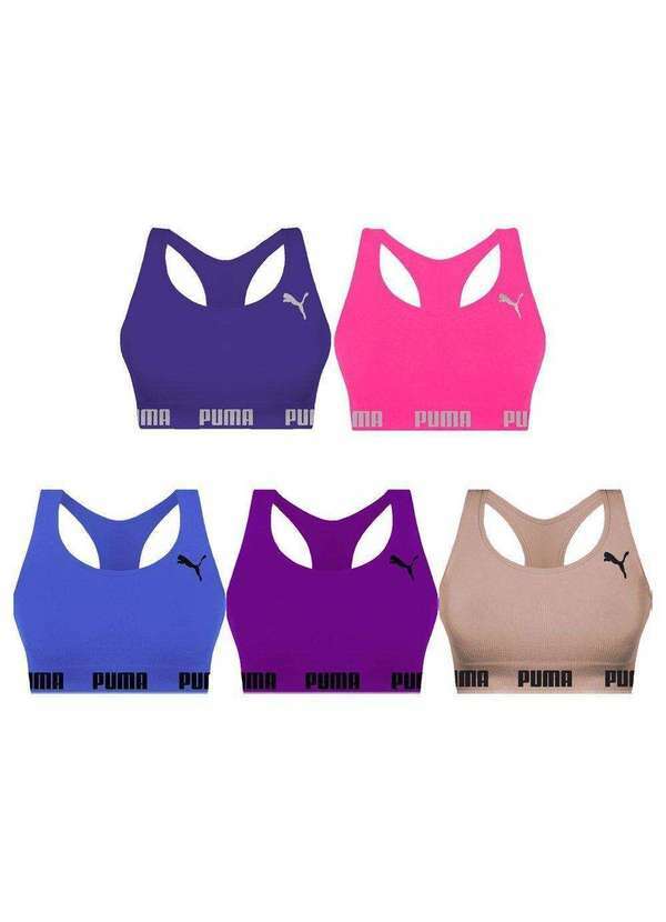 Puma - Kit 5 Tops Puma Nadador sem Costura Feminino Azul