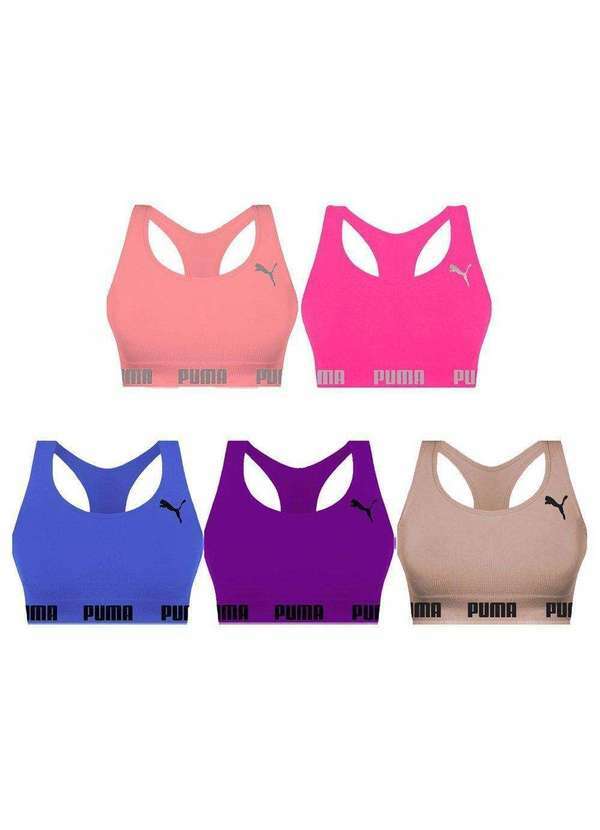 Puma - Kit 5 Tops Puma Nadador sem Costura Feminino Azul