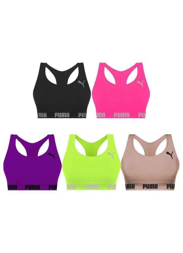 Puma - Kit 5 Tops Puma Nadador sem Costura Feminino Preto