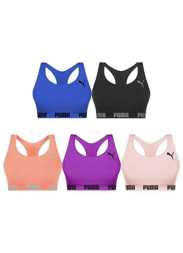 Puma - Kit 5 Tops Puma Nadador sem Costura Feminino Preto