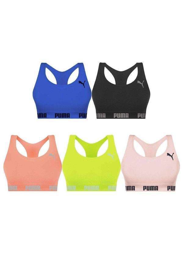 Puma - Kit 5 Tops Puma Nadador sem Costura Feminino Preto