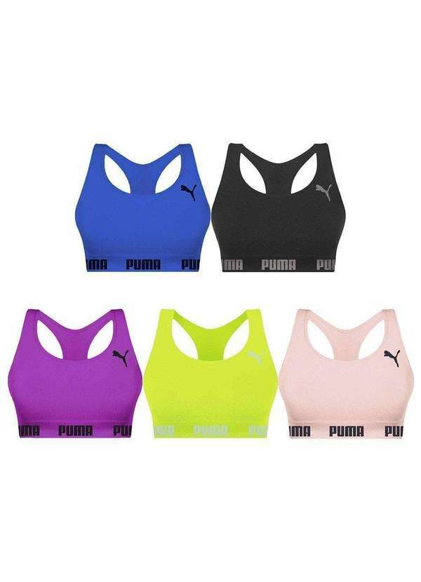 Puma - Kit 5 Tops Puma Nadador sem Costura Feminino Preto