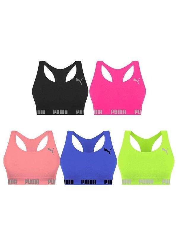Puma - Kit 5 Tops Puma Nadador sem Costura Feminino Preto
