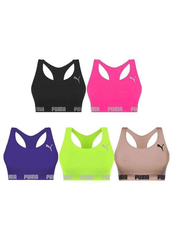 Puma - Kit 5 Tops Puma Nadador sem Costura Feminino Rosa