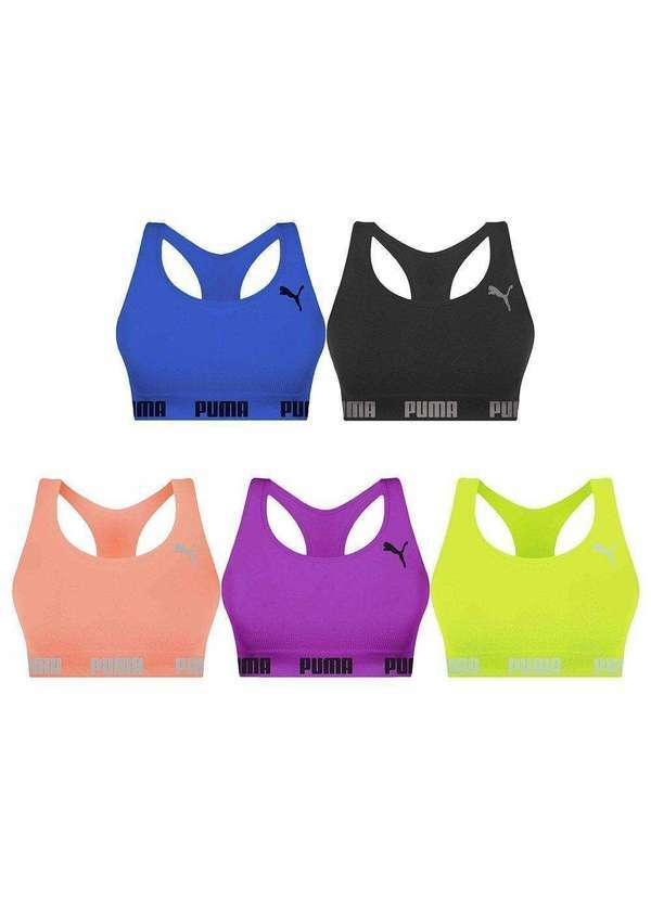 Puma - Kit 5 Tops Puma Nadador sem Costura Feminino Rosa