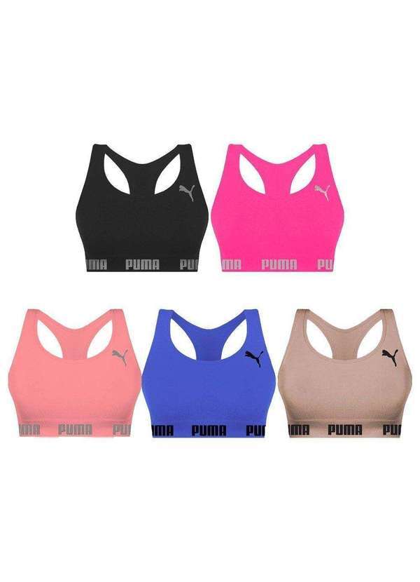 Puma - Kit 5 Tops Puma Nadador sem Costura Feminino Rosa