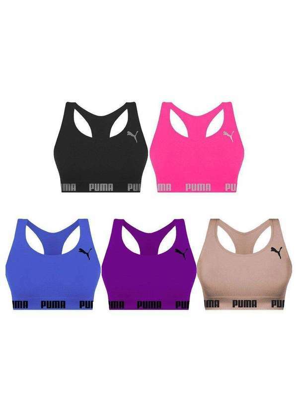 Puma - Kit 5 Tops Puma Nadador sem Costura Feminino Rosa