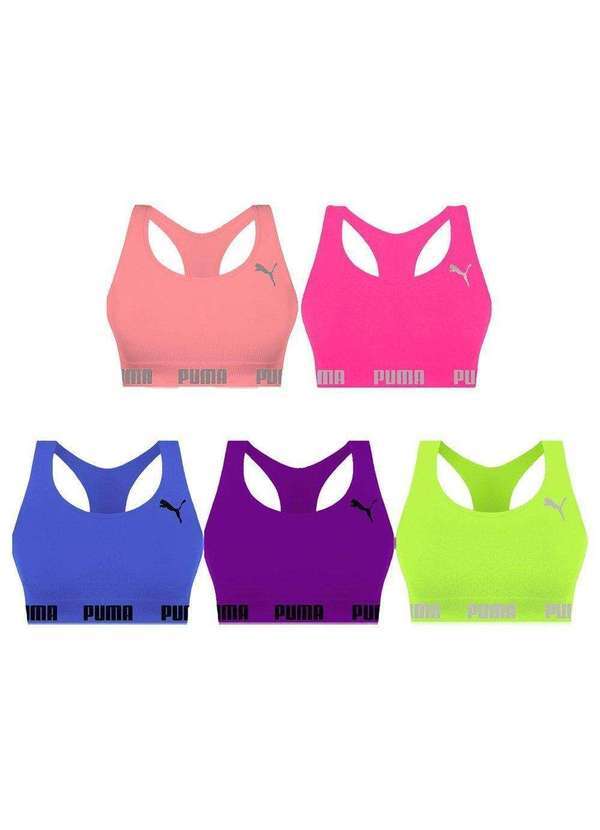 Puma - Kit 5 Tops Puma Nadador sem Costura Feminino Rosa