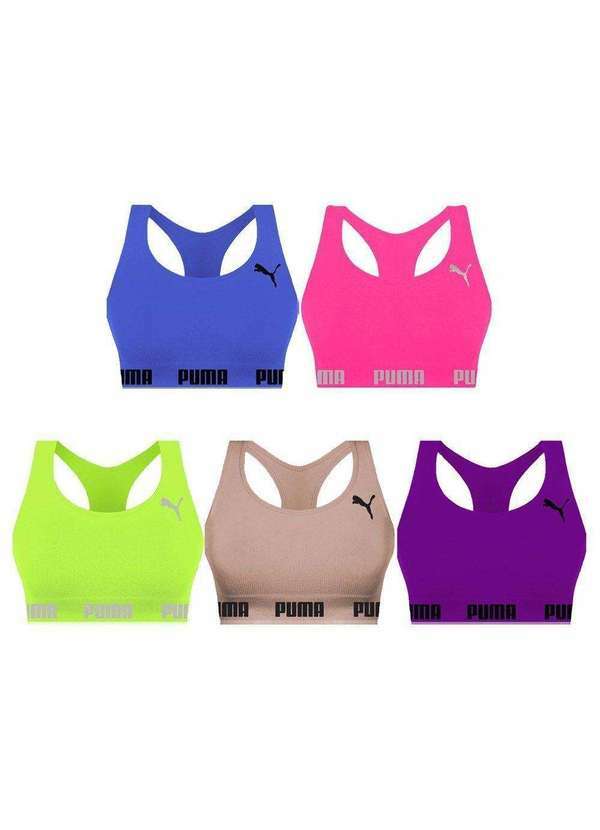 Puma - Kit 5 Tops Puma Nadador sem Costura Feminino Rosa