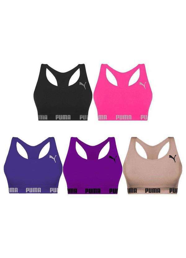 Puma - Kit 5 Tops Puma Nadador sem Costura Feminino Roxo