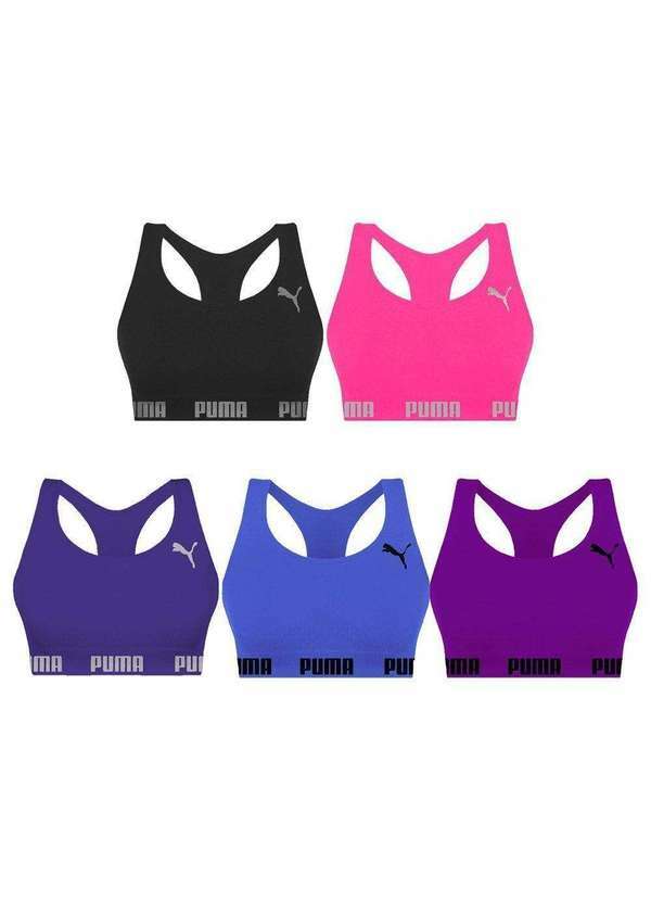 Puma - Kit 5 Tops Puma Nadador sem Costura Feminino Roxo