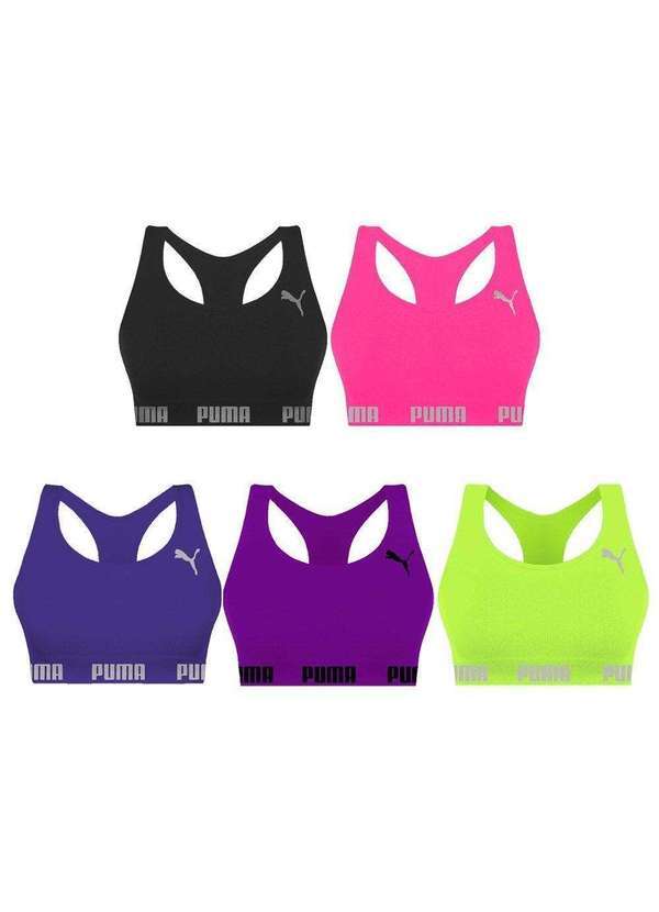 Puma - Kit 5 Tops Puma Nadador sem Costura Feminino Verde