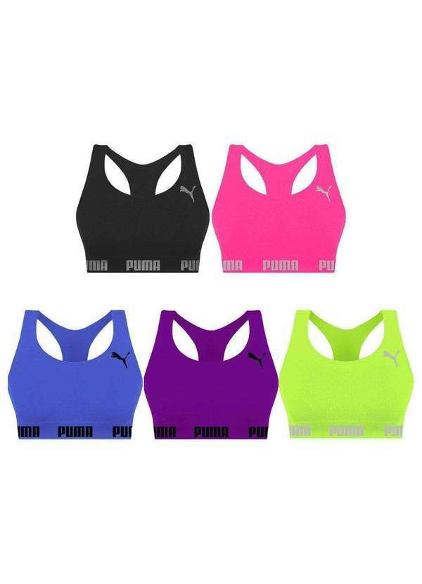 Puma - Kit 5 Tops Puma Nadador sem Costura Feminino Verde