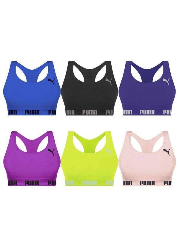 Puma - Kit 6 Tops Puma Nadador sem Costura Feminino Azul