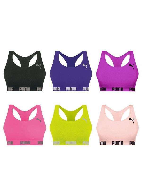 Puma - Kit 6 Tops Puma Nadador sem Costura Feminino Preto