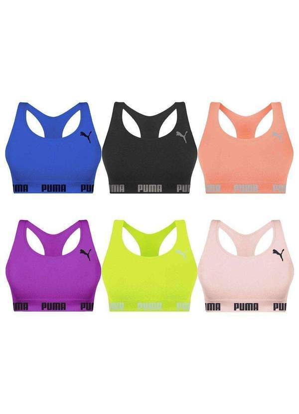 Puma - Kit 6 Tops Puma Nadador sem Costura Feminino Preto