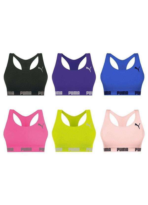 Puma - Kit 6 Tops Puma Nadador sem Costura Feminino Rosa