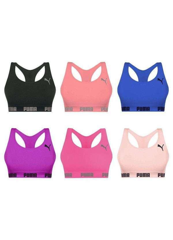 Puma - Kit 6 Tops Puma Nadador sem Costura Feminino Rosa