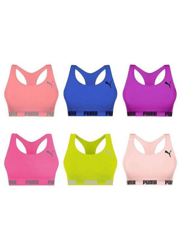 Puma - Kit 6 Tops Puma Nadador sem Costura Feminino Rosa