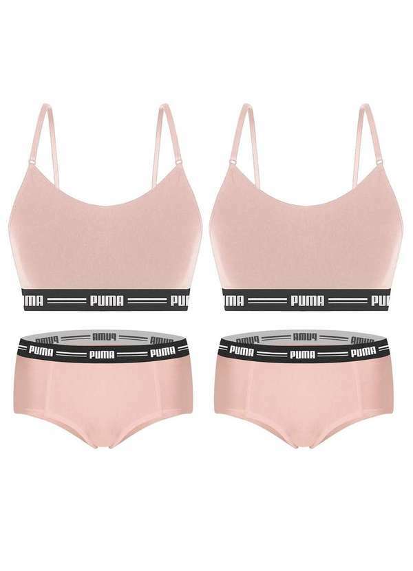 Puma - Kit Puma 2 Tops Modal Stretch e 2 Calcinhas Mini Boxer Feminino Bege
