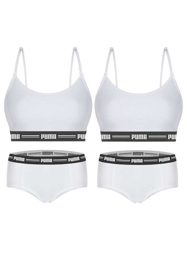 Puma - Kit Puma 2 Tops Modal Stretch e 2 Calcinhas Mini Boxer Feminino Branco