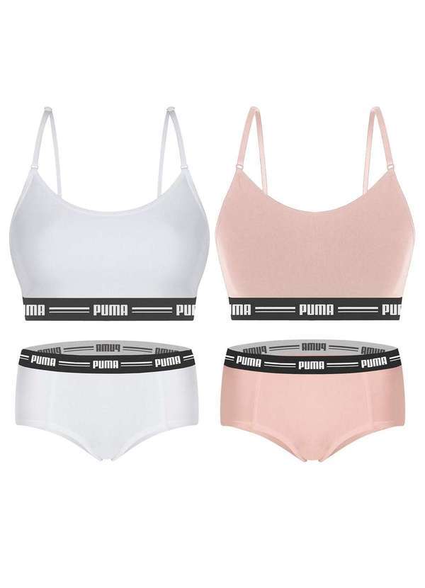 Puma - Kit Puma 2 Tops Modal Stretch e 2 Calcinhas Mini Boxer Feminino Branco
