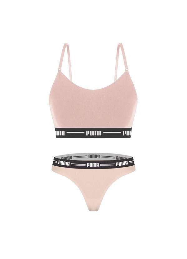 Puma - Kit Puma Top Modal Stretch e Calcinha Fio Dental Feminino Bege