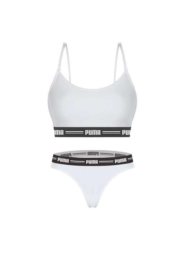 Puma - Kit Puma Top Modal Stretch e Calcinha Fio Dental Feminino Branco