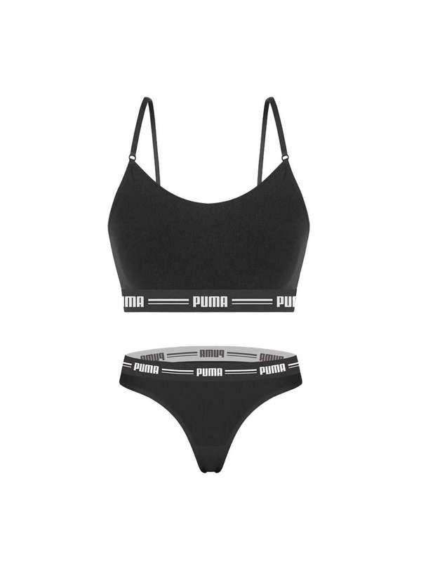 Puma - Kit Puma Top Modal Stretch e Calcinha Fio Dental Feminino Preto