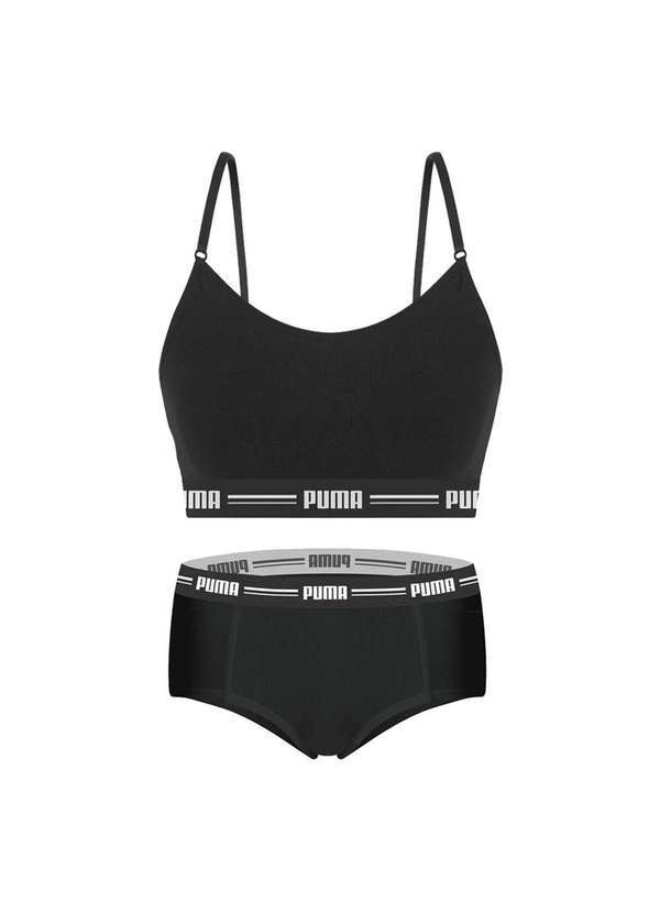 Puma - Kit Puma Top Modal Stretch e Calcinha Mini Boxer Feminino Preto