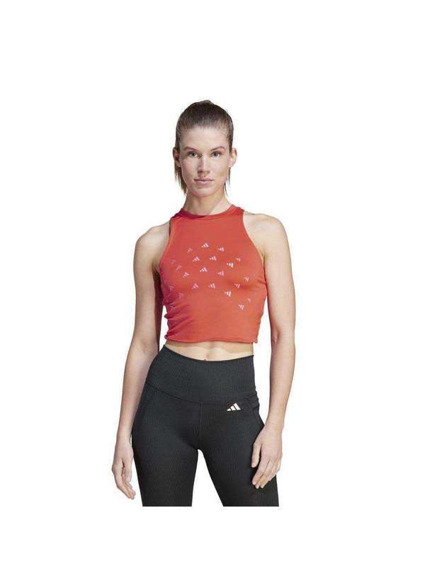 Adidas - Regata Cropped Adidas Brand Love Feminina Vermelho