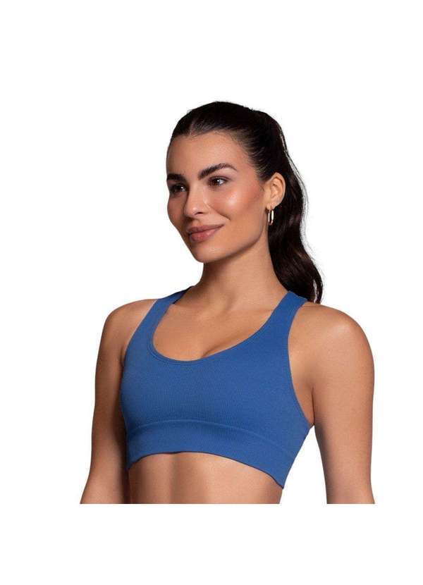 Selene - Top Canelado Selene sem Costura Feminino Azul
