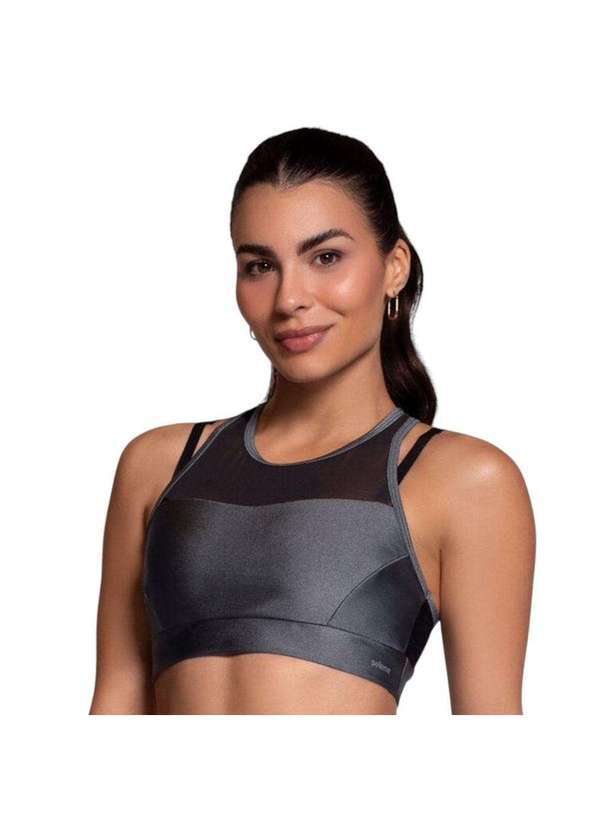 Selene - Top Selene com Recortes Tule e Bojo Feminino Cinza