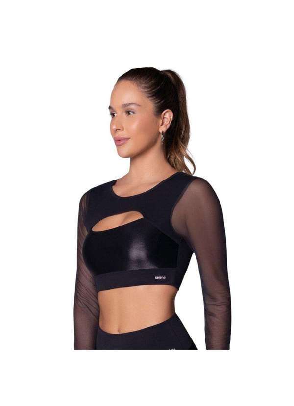 Selene - Top Selene Manga Longa Tule Feminino Preto