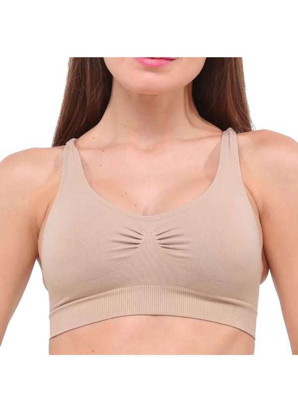 Selene - Top Selene Nadador sem Costura Feminino - Chocolate Bege