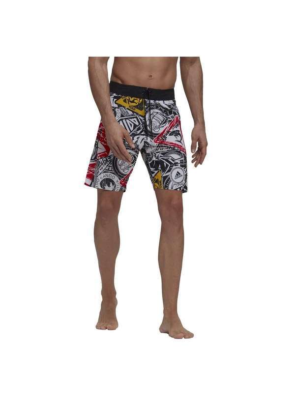 Adidas - Bermuda Adidas Estampada Board Masculina - Branco e Preto Branco
