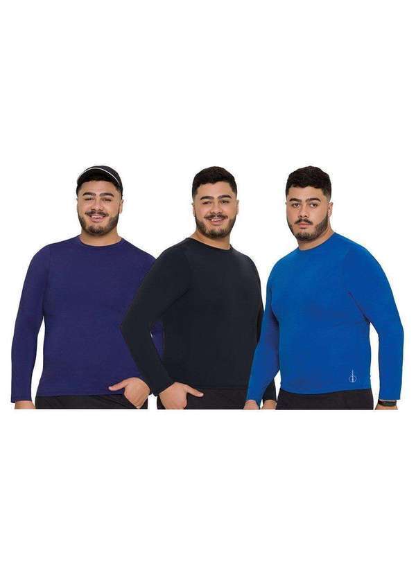 Selene - Kit 3 Camisas Térmicas Selene Proteção Uv Plus Size Masculina Azul