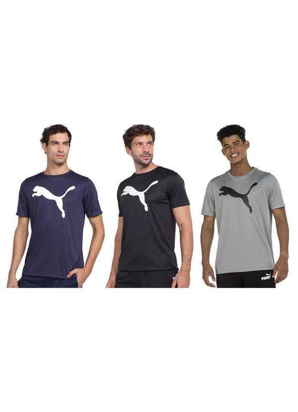 Puma - Kit 3 Camisetas Puma Active Big Logo Masculina Preto