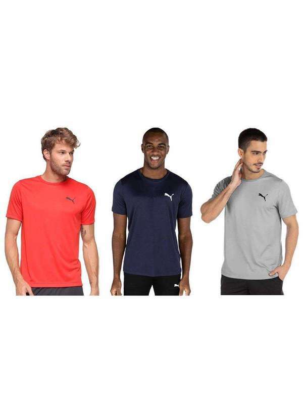 Puma - Kit 3 Camisetas Puma Active Small Logo Masculina Azul