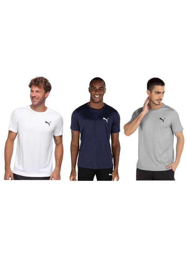 Puma - Kit 3 Camisetas Puma Active Small Logo Masculina Branco