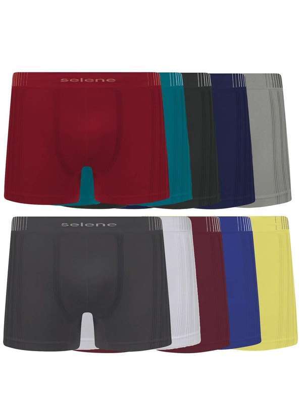 Selene - Kit 10 Cuecas Boxer Selene sem Costura Masculino Preto