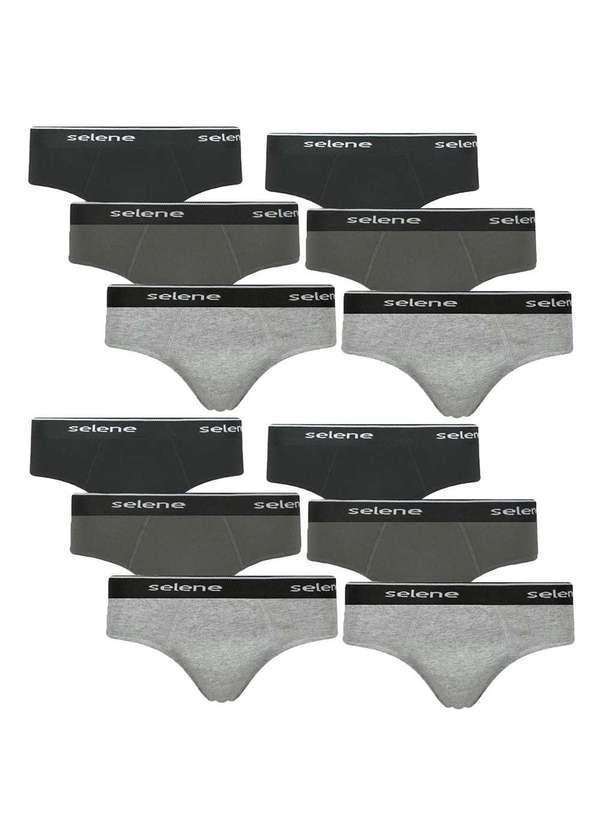 Selene - Kit 12 Cuecas Slip Selene Masculina Preto