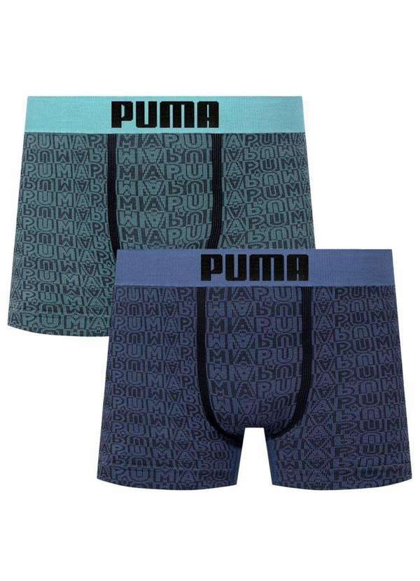 Puma - Kit 2 Cuecas Boxer Puma sem Costura Masculina Azul