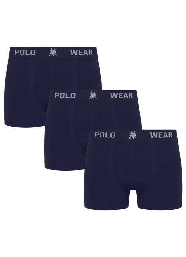 Polo Wear - Kit 3 Cuecas Boxer Polo Wear Masculina Azul