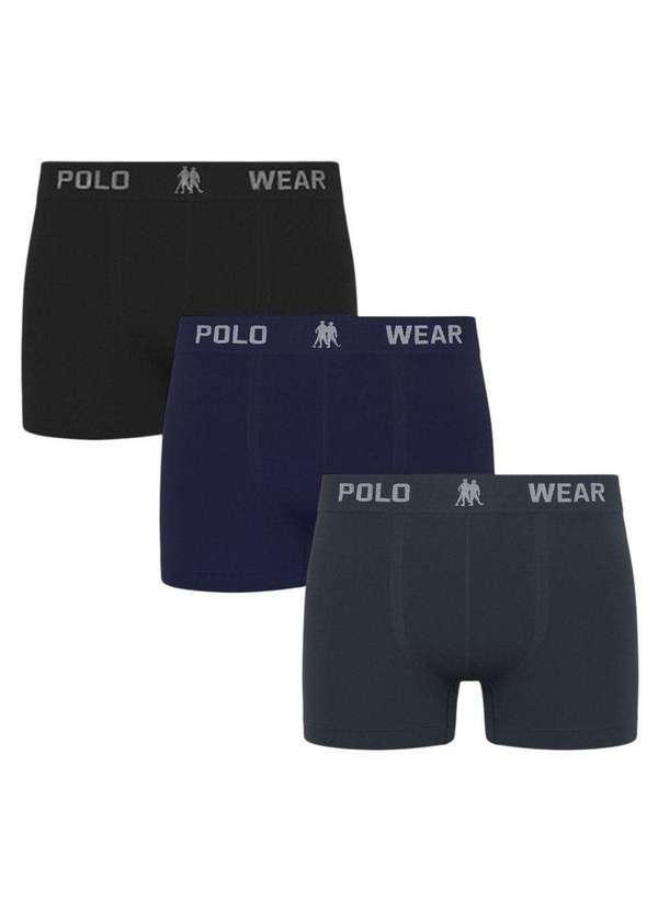 Polo Wear - Kit 3 Cuecas Boxer Polo Wear Masculina Azul