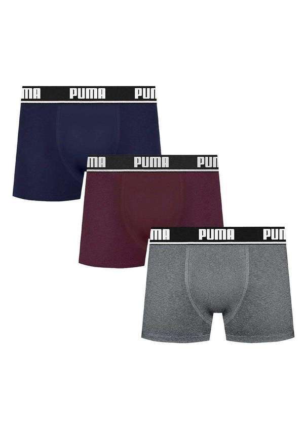 Puma - Kit 3 Cuecas Boxer Puma Cotton Masculina Cinza