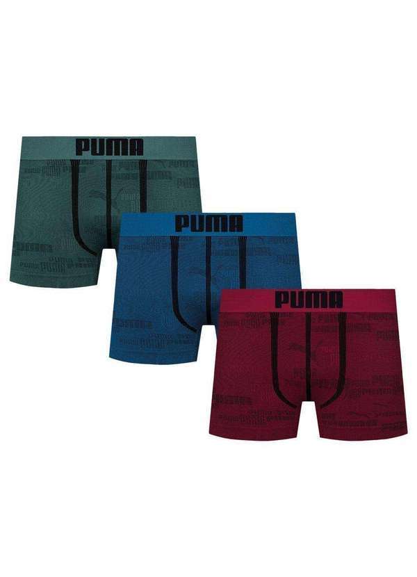 Puma - Kit 3 Cuecas Boxer Puma sem Costura Masculina Azul