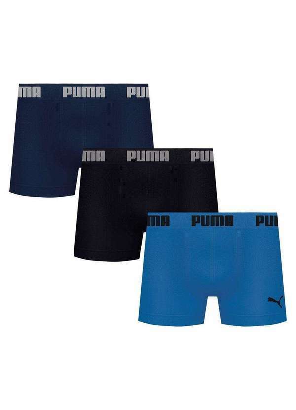 Puma - Kit 3 Cuecas Boxer Puma sem Costura Masculina Azul
