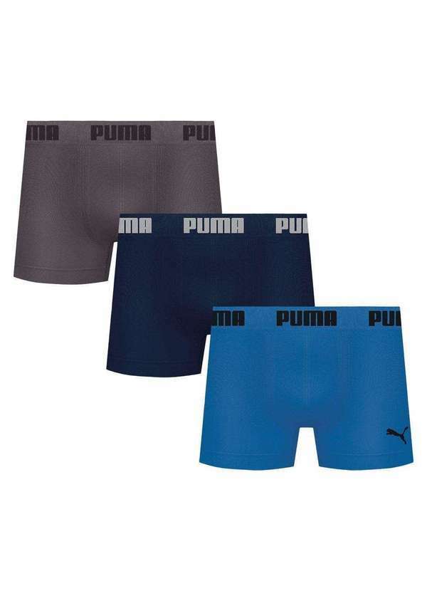 Puma - Kit 3 Cuecas Boxer Puma sem Costura Masculina Azul